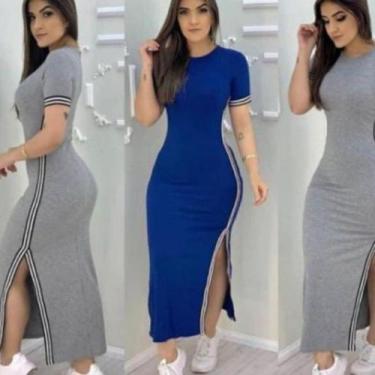 Imagem de Vestido longo feminino manga curta listra lateral - Filó Modas, g, Bor
