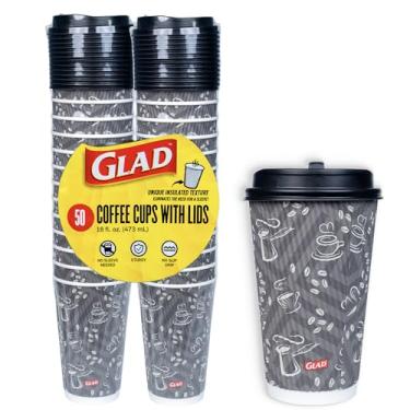 Imagem de Glad Copos de café descartáveis para uso diário com tampas – Copos de café de papel isolados de 473 ml, chocolate quente, cacau quente ou xícaras de chá, sem necessidade de manga, 50 unidades