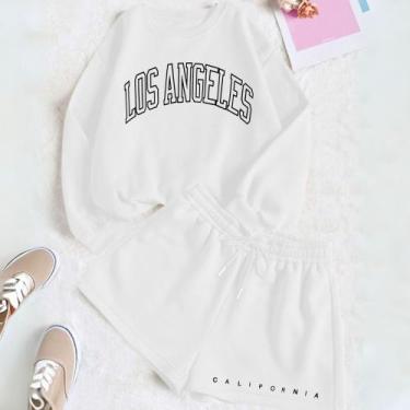 Imagem de Kit Com 2 Peças Moletom GOLA CARECA E Short Feminino Moletinho Estamp 