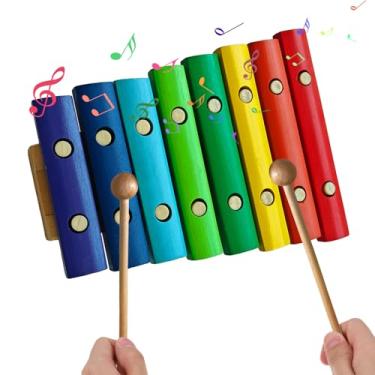 Imagem de Instrumento musical de xilofone de madeira 8 Nota Teclas coloridas com 2 Mallets Birch Wood Percussion Music Tool for Birthday Birthday Gift Music Lovers