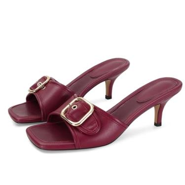 Imagem de Dsevht Sandálias pretas de salto agulha salto baixo sem cadarço, sandália mula, quadrada, bico aberto, sapato social feminino, Borgonha, 39