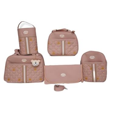 Imagem de Kit Bolsa Maternidade, Mochila com Chaveiro de Ursinho, Bolsa Térmica, Trocador Impermeável, 5 Peças (Nude)