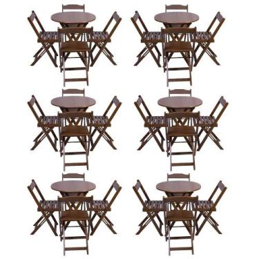Imagem de Kit 6 Jogos de Mesa Dobravel com 4 Cadeiras Tampo Redondo 70x70 Imbuia