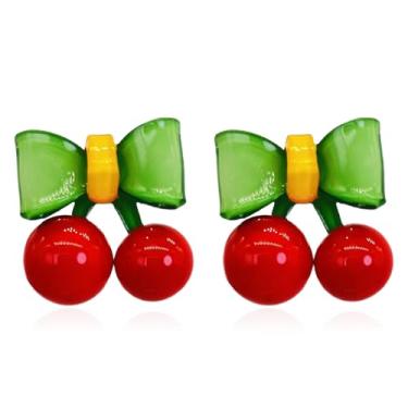 Imagem de QUPENGXU Conjunto de frutas delicadas de zircônia cúbica feito à mão para mulheres, brincos pendentes de borla de cereja para mulheres, presentes de verão, trumpet, Metal, Sem pedra preciosa