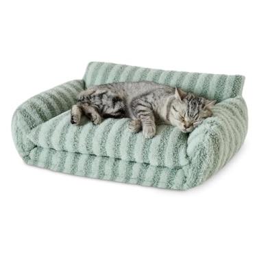 Imagem de Hollypet Cama para gatos e sofás ortopédicos de pelúcia macia de camada dupla para gatos e cães pequenos, verde claro (53 x 38 x 20 cm)