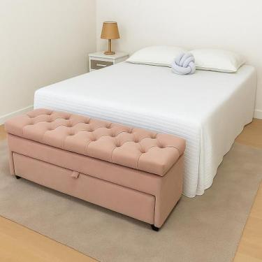 Imagem de Puf Baú Queen Com Gaveta 160x50x45cm Cor Rosa - Jô Móveis