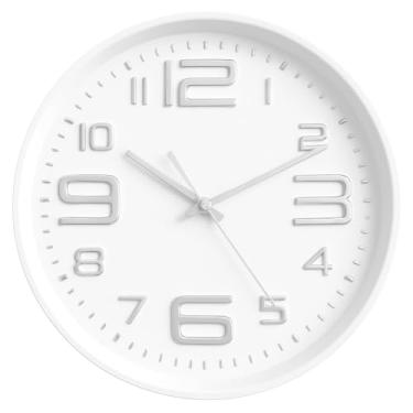 Imagem de Relógio de Parede Silencioso 30cm Moderno Minimalista Com Números Grandes Em Relevo Para Sala Escritório Cozinha Recepção Decoração Elegante (BRANCO)