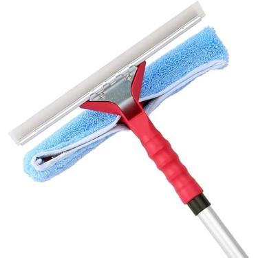 Imagem de Profissional 2 Em 1 Rodo De Chuveiro Pano De Limpeza De Janela Almofada Limpador De Vidro Com Pólo Telescópico Lâmina De Silicone Flexível Para Interior E Exterior