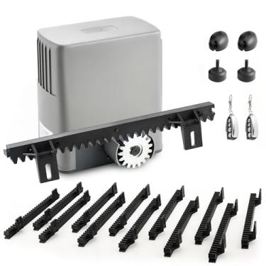 Imagem de CO-Z Abridor de portão deslizante acionado em rack de 635 kg com sistema de alarme, abridor automático de portão de 280 W com controles remotos, motor de portão elétrico para portões de até 12 m, kit