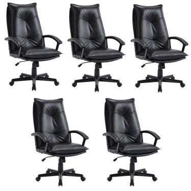Imagem de Kit 5 Cadeiras para Escritório Denver Courino Preto