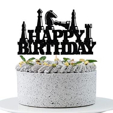 Imagem de WRACKKIAR Topo De Bolo Feliz Aniversário Com Xadrez - Festa Jogador Decoração Jogo Tabuleiro Divertido