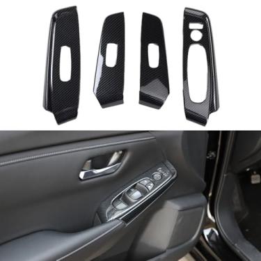 Imagem de LEXLEY 4 peças de fibra de carbono preta estilo janela elevador guarnição painel capa acabamento interior acessórios compatíveis com Nissan 2020 2021 2022 2023 2024 2025 Sentra