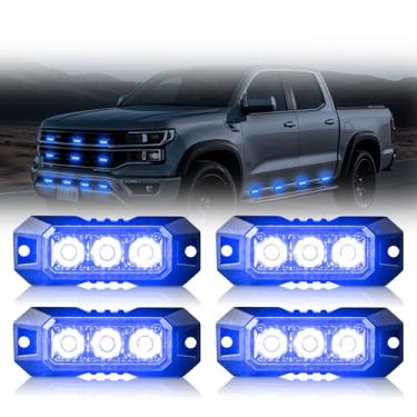 Imagem de Nrgedzam 4 peças, 3 luzes estroboscópicas de LED, aviso de emergência, luzes piscantes de grade para montagem em superfície, luzes estroboscópicas para veículos caminhões de 12 a 24 V (azul)