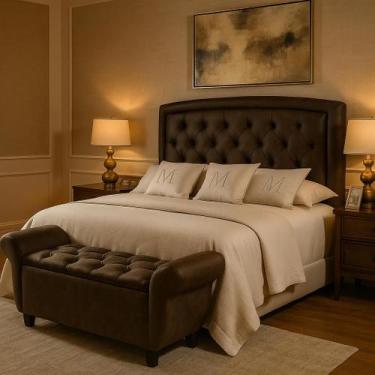 Imagem de Cabeceira para Cama Queen Veneza com Pés 160, Estofado e Baú Reamier d