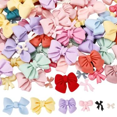 Imagem de SOFPLATE 1 caixa, 120 peças, 6 estilos de contas de laço de resina, pequenos pingentes de laço de plástico, a granel, pastel, colorido, fofo, opaco, opaco, para fazer joias, grampo de cabelo