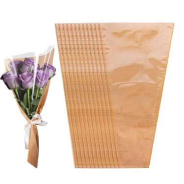 Imagem de Fvokle 50 sacos de embrulho de buquê de flores 24 x 40 cm, papel kraft com fita, mangas florais, buquê, mangas transparentes, para embrulhar flores, buquê, casamento, aniversário