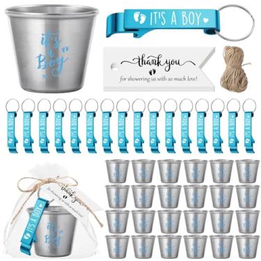 Imagem de Vesici 50 conjuntos de lembrancinhas de chá de bebê para meninas e meninos, copos de aço inoxidável, abridor de garrafas, chaveiros, etiquetas de agradecimento, lembrancinhas de festa de chá de bebê