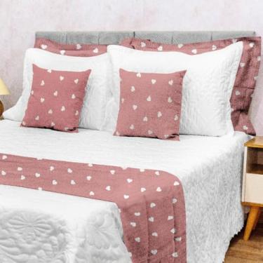 Imagem de Kit 5 Peças Decoração Sala Peseira Super King Size Piquet Cama Posta Luxo (Amora)