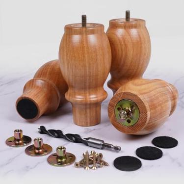 Imagem de Conjunto de 4 pernas de móveis de madeira maciça de 15 cm - Pés de substituição resistentes para sofá, sofá, mesa, cadeira e projetos de artesanato