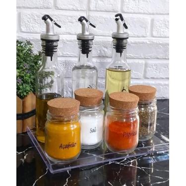 Imagem de Conjunto 3 Galheteiros 250ml, 4 Potes 200ml, Bandeja em Acrílico e car