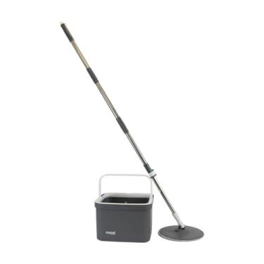 Imagem de Mop Rotatório com Balde 10L Compacto MOOD Cinza/Branco – Esfregão 360° com Cabo Inox Ajustável, Separação de Água Limpa/Suja, Ideal para Pisos, Uso Doméstico ou Comercial