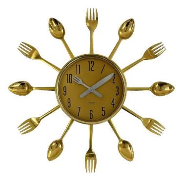 Imagem de Relogio de parede decorativo cozinha estilo retro com talheres design 