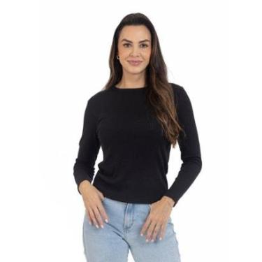 Imagem de Blusa Feminina Manga Longa Gola Redonda Malha Ribana Casual-Feminino