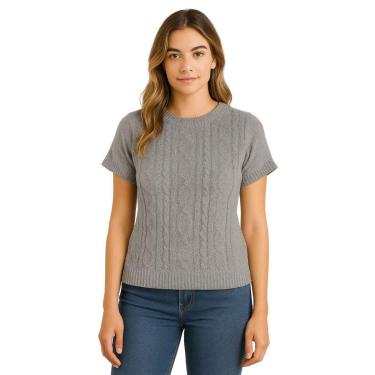 Imagem de Blusa FMF Feminina Tricô Manga Curta Canelada Trama Trançada-Feminino