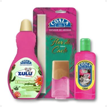 Imagem de Kit Coala Zulu Perfumes Flor De Cacto: Difusor De Aromas 100ml, Limpador Perfumado 120ml E Limpador Perfumado 500ml