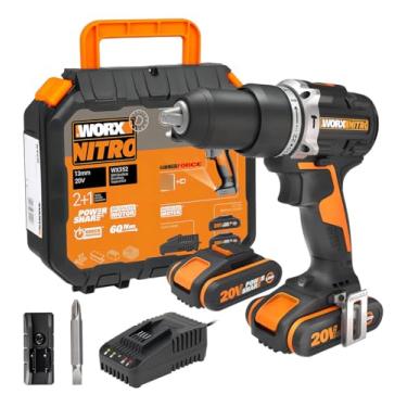 Imagem de Furadeira de Impacto e Parafusadeira Brushless 20V WX352 Worx – Torque 60Nm, 2 Velocidades, Mandril 13mm, 32.000 IPM, 2 Baterias 2.0Ah, Carregador Bivolt, LED, Maleta e Clip