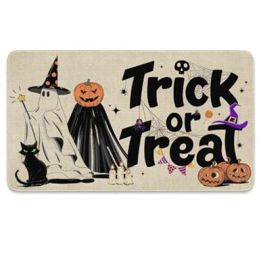 Imagem de wefrea Tapete de porta de Dia das Bruxas, tapete para atividades ao ar livre, antiderrapante, para o dia das bruxas, decoração de fantasma, abóbora, fantasma, 76 cm x 43 cm