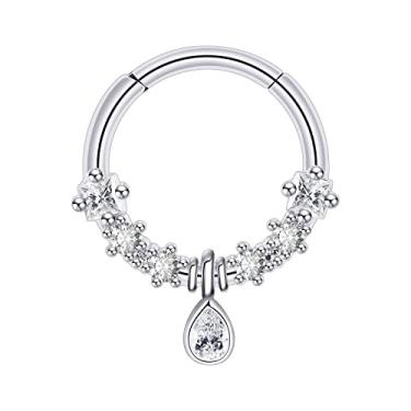 Imagem de YOFANST Septum Clicker Anel de segmento articulado de aço inoxidável 16G Opala Sol Lua Daith Cartilagem Heilx Brincos de nariz Argola, Metal, Zircônia cúbica