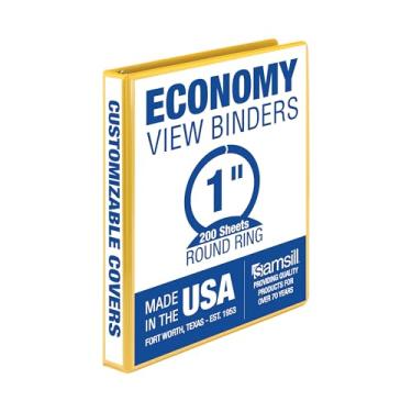 Imagem de Samsill Fichário econômico com 3 anéis para apresentação, anel redondo de 2,5 cm, amarelo – comporta 200 folhas, capa transparente personalizável (18531)