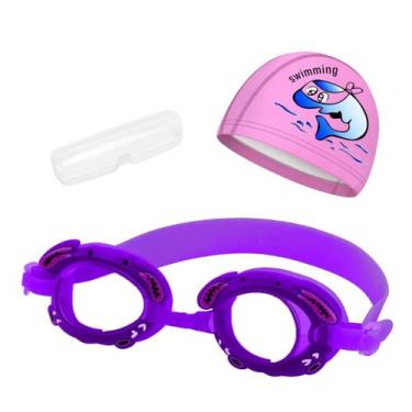 Imagem de Kit touca e óculos de natação infantil piscina com desenhos divertidos