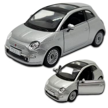 Imagem de Carrinho de ferro Miniatura Fiat 500 2007, Em Metal, Com fricção, escala 1:28, 12 Cm de comprimento (Cinza)