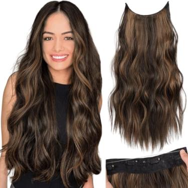 Imagem de Perucas Femininas Cabelo Humano Natural Ondulado Bio 65cm 140g Fio Invisível Tic Tac Peruca De Renda Feminina(Castanho Iluminado)