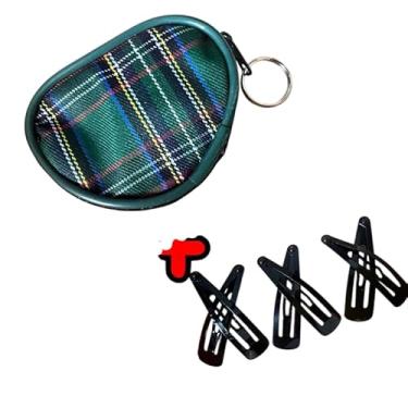 Imagem de Kit Presilha Tic Tac de Cabelo Tamanho Grande Metal Preto 3 pares + 1 Porta Niquel Moeda Xadrez Coração Verde Luxo