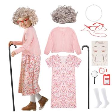 Imagem de Skirfy Fantasia De Velhinha Infantil Para Meninas, Fantasia De Vovó De 100 Dias De Escola Com Peruca, Lupa, Bengala E Óculos Para Eventos Do 100º Dia De Aula E Fantasias De Halloween