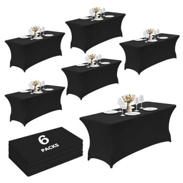 Imagem de Craft And Party Pacote com 6 toalhas de mesa pretas de elastano de 1,8 m – capa elástica ajustada – ajuste universal para mesas dobráveis – sem rugas, lavável – ideal para festas, casamentos e eventos