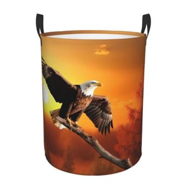 Imagem de Golden Sunset Cesto de lavanderia de águia careca dobrável à prova d'água cesto de armazenamento de roupas com alças pano oxford organizador de brinquedos cesta para banheiro, lavanderia, quarto