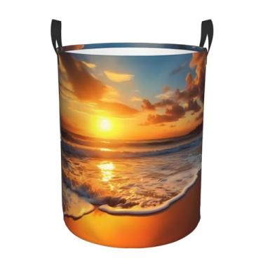 Imagem de Cesto de lavanderia para pôr do sol, praia, dobrável, impermeável, cesto de armazenamento de roupas com alças, pano Oxford, organizador de brinquedos, cesta para banheiro, lavanderia, quarto, pequeno