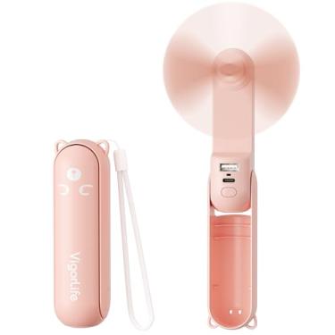 Imagem de VigorLife Mini ventilador portátil, recarregável por USB, 3 em 1, ventiladores pessoais com banco de energia, lanterna de LED, pequeno bolso dobrável, ventilador de resfriamento portátil - essenciais