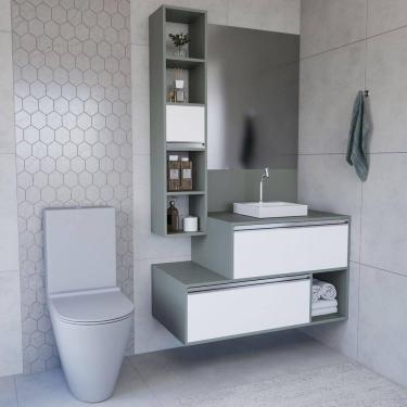 Imagem de Conjunto Gabinete E Espelheira Plena Conceito 120cm Verde Branco