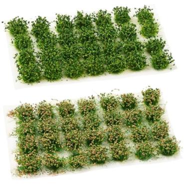 Imagem de SOFPLATE 56 peças modelo 2 cores tufos de grama mini modelo grama verde nylon miniatura planta estática arbustos arbustos paisagem estática tufos trem paisagem kit decoração para jardim diorama