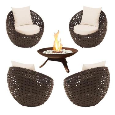 Imagem de Jogo 4 Poltronas Duty Fibra Sintética + Lareira Portátil Área Externa 