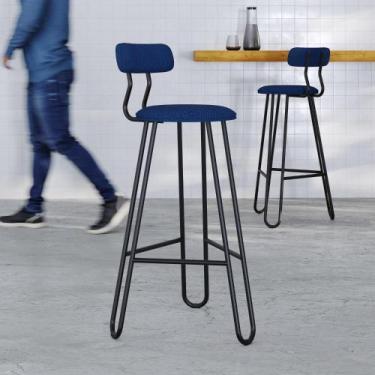 Imagem de Banqueta Alta com Encosto Ginger Estrutura Preta - Metalig