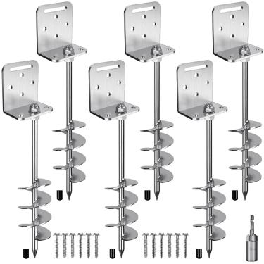 Imagem de BeneLabel Estaca de trampolim para serviço pesado, parafuso de âncora de 50 cm, 6 peças, estrutura de escalada de metal, espiral de areia terrestre de 7,6 cm, espiga de tempestade de vento para