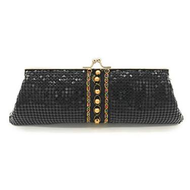 Imagem de Bolsa clutch vintage para noite – Bolsa de mão de malha de metal com corrente destacável, bolsa formal para banquete de festa de casamento feminina, Preto 5 contas douradas