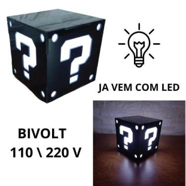 Imagem de Luminaria Abajur Bloco Preto Branco Super Mario Bross Geek - Viza 3D G