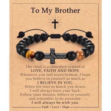Imagem de Presente Big Brother, To My Little Brother, Pulseira com cruz para meninos, homens, adultos, adolescentes, 8-10-12-14-16-18 anos, aniversário, Natal, Dia dos Namorados, Páscoa, batismo, formatura